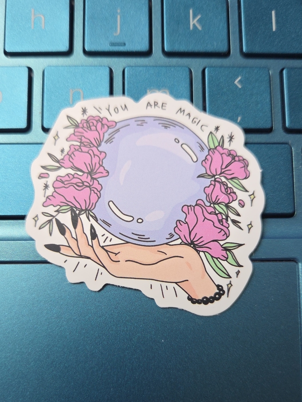 You Are Magic Crystal Ball Sticker - Pink Floral Home Art